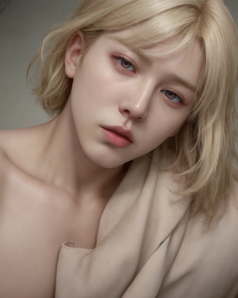 naughty man, dry to exo, realisitic, with blonde hair and red eyes