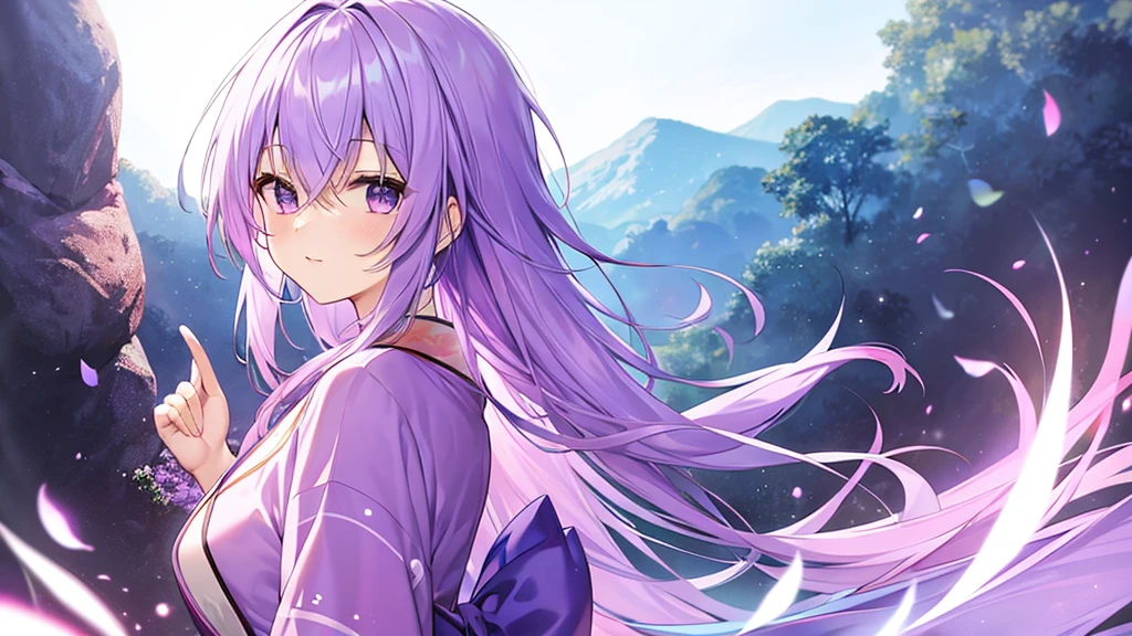 woman　clear　Light purple hair　　kimono　　Anime Style　　Academics