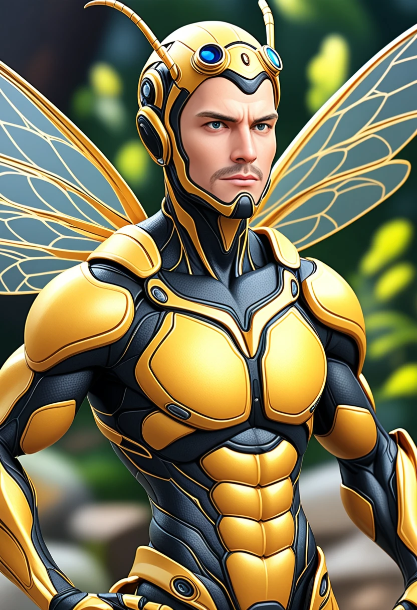 ((absurdres)) perfect whole body, ultra photorealistic, top quality, Photorealistic, ((16k UHD)) High Definition, high-res, ultra sharp, masterpiece, the best quality, intricate details, detailed eyes, perfect face detailed face, (((in a capital city town))) orange goggles, masterpiece, highly detailed exquisite character art, perfectly detailed anatomy, detailed body, detailed pecs, hyper pecs, thick thighs, (((sunny weather))) (((natural lights))), ultra-realistic, (((1male))) ((tall muscular man male humanoid)), bald, humanoid yellow skin, bee anatomy, deity, god of honey bees, humanoid black & yellow skin tone, yellow hue, powerful humanoid appearance, compound eyes, stinger, abdomen, metallic scales, scales. Metallic armour, wings, elf ears, glossy skin, large smirking face, flying in the sky, mandibles, Antenna, honey, ((male muscular stripe black & yellow humanoid insect honey bee)) (((yellow skin))), (((black skin)))