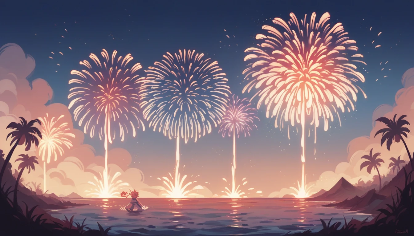 Background with American flag and fireworks with blue color theme to celebrate columbus day, for Generative AI background