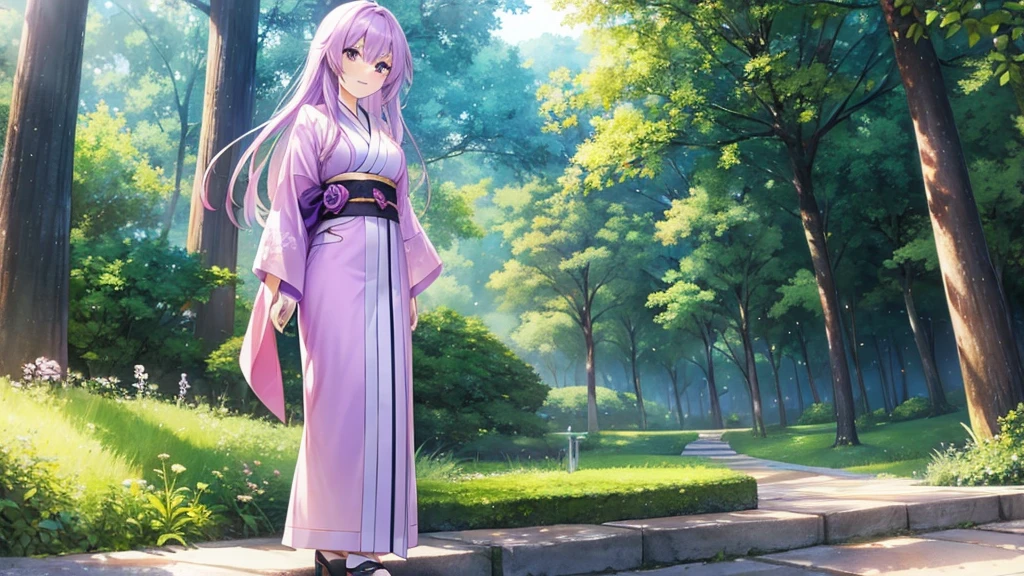 woman　clear　Light purple hair　　kimono　　Anime Style　　Academics
