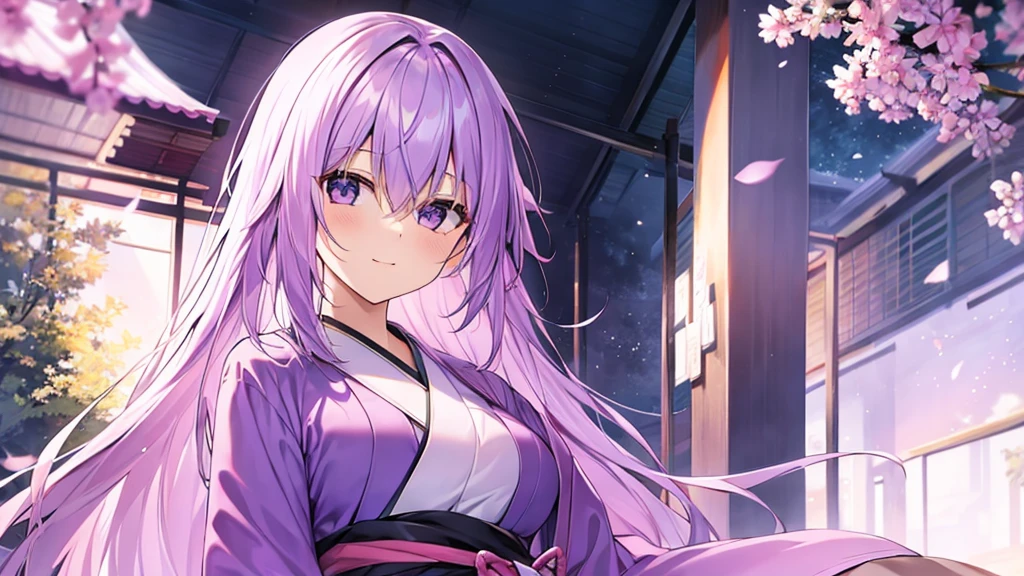 woman　clear　Light purple hair　　kimono　　Anime Style　　Academics
