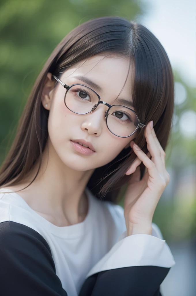 Best Quality、Raw photo、profetional lighting、Top image quality、​masterpiece、Live-action depiction、The background is of the best quality、The background is professional lighting、Big eyes、There is a village frame pure、reproduction of a real person、portron hair、asian human、Eyes are black、read the red book、wearing black glasses、
