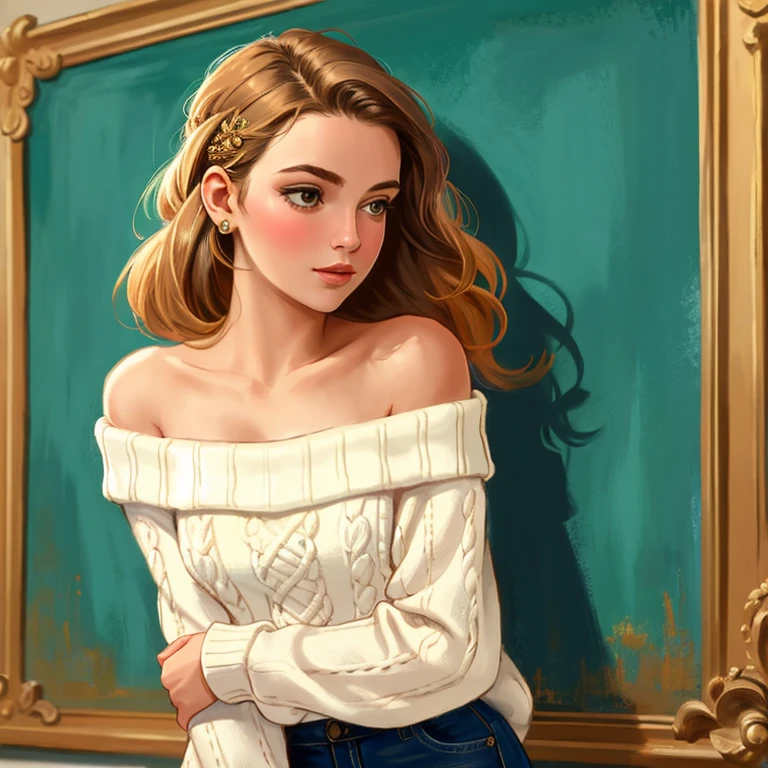 ((best quality)), ((masterpiece)), (detailed), 1girl, off-shoulder sweater