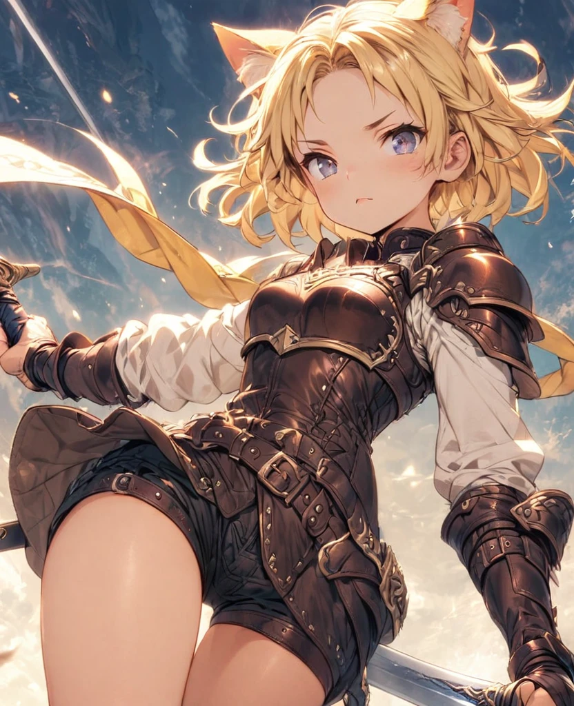 boyish Berry Short Slanted Eyes Thighs Blonde Swordsman Two-Way Short Dagger Leather Armor Petite whole body Bob Short hot water
