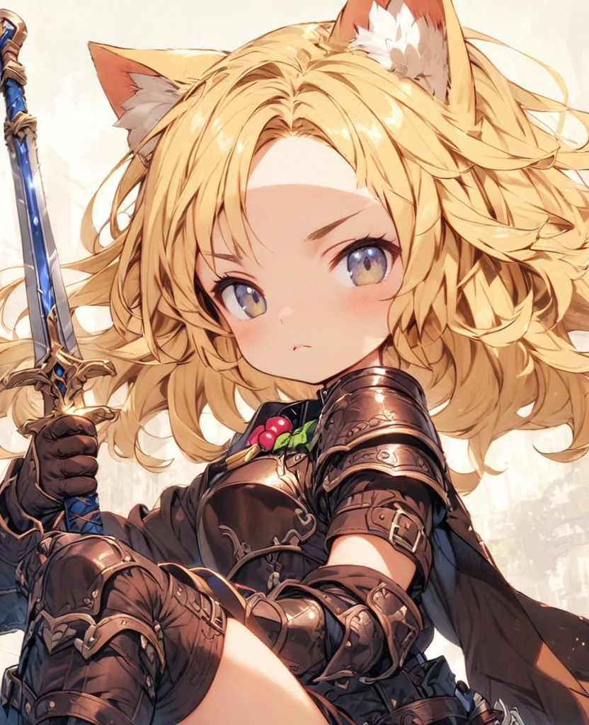 boyish Berry Short Slanted Eyes Thighs Blonde Swordsman Two-Way Short Dagger Leather Armor Petite Cat Ears