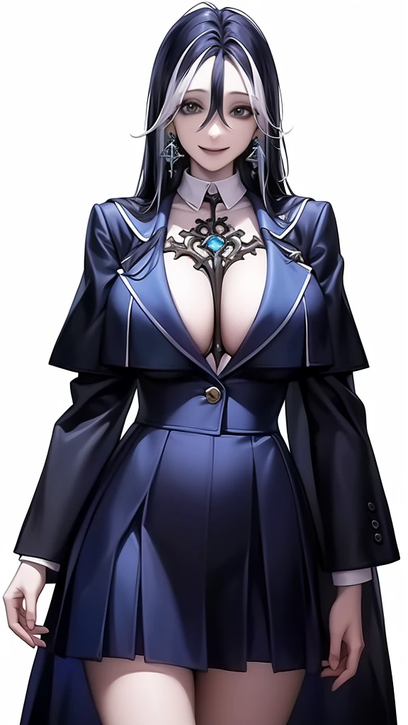 smile,chest tattoo,
(school uniform:1.28),
lady,mature female, cowboy shot,
(white background,simple background:1.18),
highres,official art,original,masterpiece,best quality,
(huge breasts:0.9),
earrings