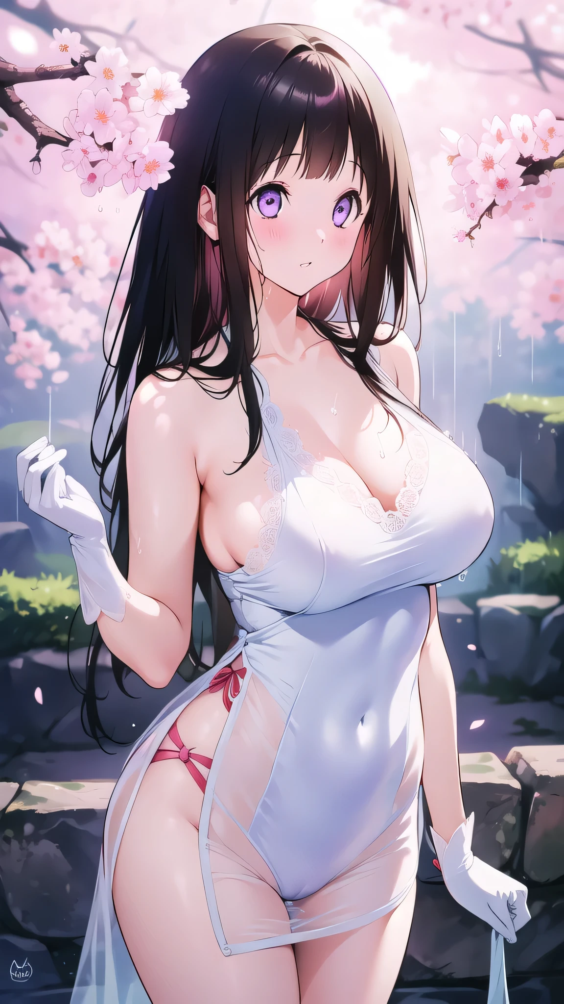 Amazing Chitanda, There is only one beautiful girl,Purple Eyes, Black Hair, Very red face,Very white skin,Glowing skin,Skin as delicate as porcelain,Naturally straight hair, Straight bangs,Extremely refined,Open lips,Long flowing hair,Beautiful Girl, Like a dream,Slim,Slim waist,soft, (sensuous), (Kawaii), Dream quality,Beautiful ,Sheer loose dress,areola,Comp naked,Lower edge east,White gloves,Flecoration,Deep V neckline,Loose neckline,White lace-up,Wide neckline,In school,look up,Place your hands on your inner thighs,Thighs clamp hands,Wet skin,Sweaty and sweaty,Sweating all over,it is raining,Next to the cherry blossom trees,Back to,Lean over,Hips,Side body,Gluteal groove,Completely naked buttocks,Bare back,Comly nakLight transmission,(no pants),,pussy juice,Bare shoulders,There are no shouldraps,Bare neck,Exposed collarbone,Exposing breasts,Exposing breasts side,Exposing breasts,Showaist,Show your buShow your thighs,Expos groin,(No pants),extremely shy,Ul resolution, (masterpiece:1.2, best quality), (Delicate and beautiful eyes: 1.2), (Beautiful and delicate face)