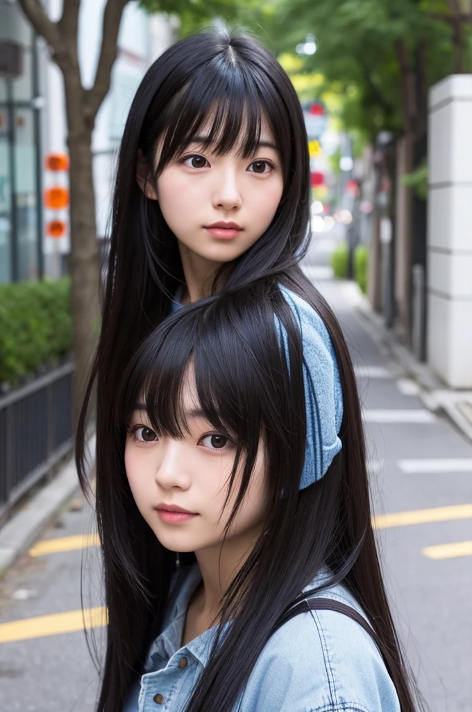 Japanese girl in her 20s、With bangs、long black hair、Staring