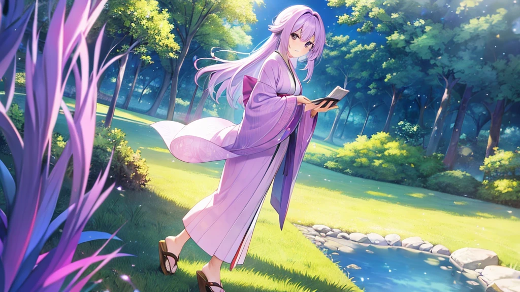 woman　clear　Light purple hair　　kimono　　Anime Style　　Academics
