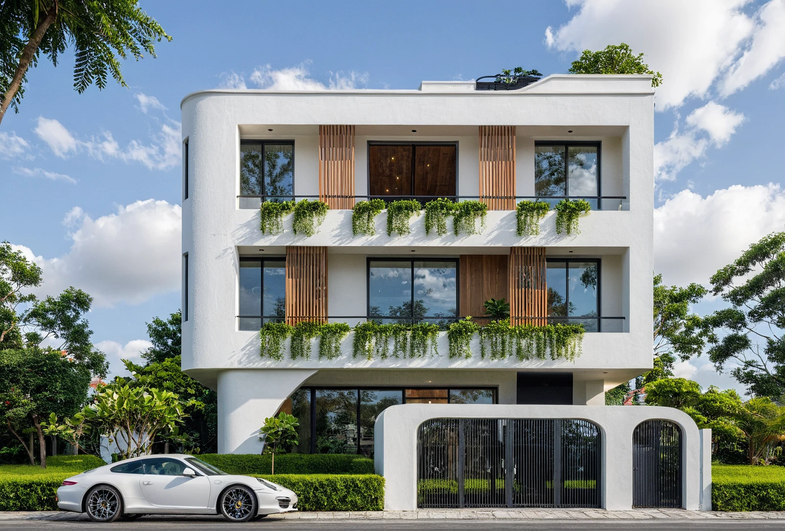 Masterpiece, high quality, best quality, authentic, super detail, outdoors, onestoreyvillaXL, aiaigroup, house style modern on the street ,stairs, white wall ,road,pavement, grass, trees, sky, cloud, (daylight:1.1)
