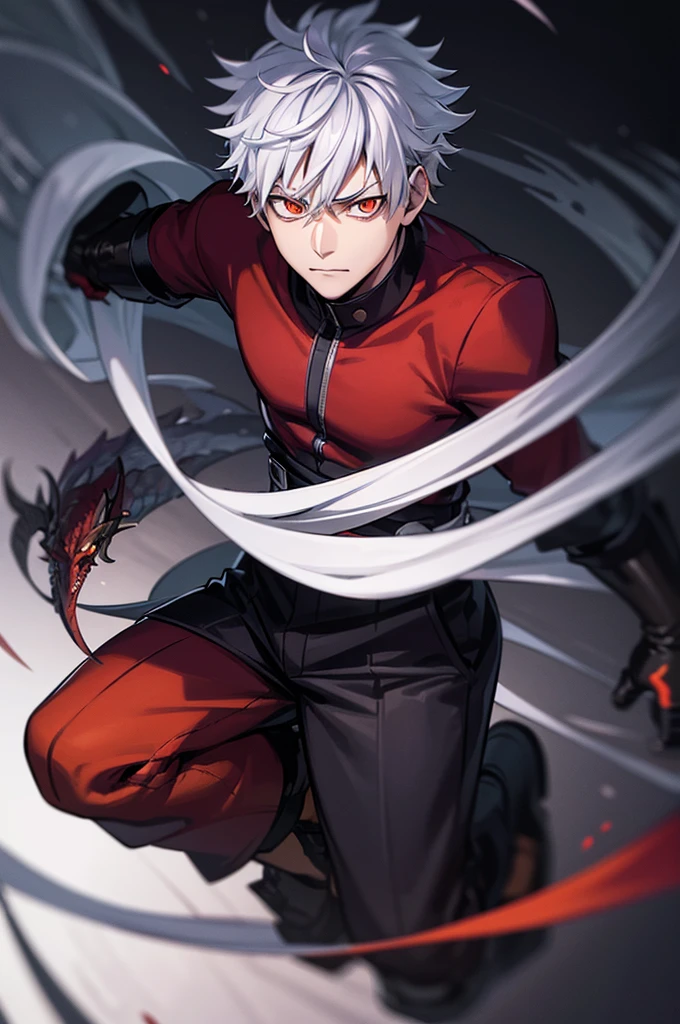 30-years-old shinobi guy hooded. Darkness. Serious eyes. Red Eyes.