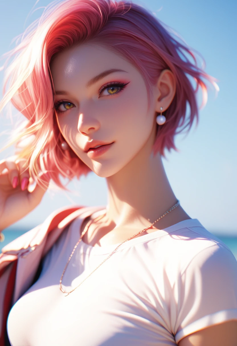 Fraction_9, Fraction_8_more than, Fraction_7_more than, Girl&#39;s profile photo, Long light green hair，With bangs, Light blue petals on cheeks, Realistic skin texture, detailed picture, close-more than, HD32k
