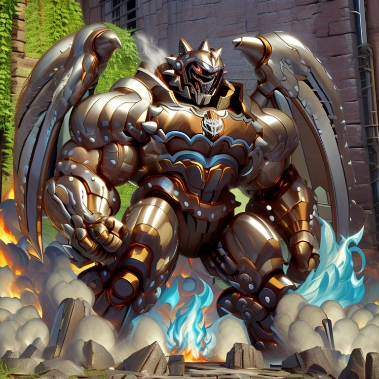 (Solo. masterpiece. official art. 8k. best quality. detailed full body. full body.)
(situation 1 : dominating Shiny_Mega_Lucario. Shiny_Mega_Lucario is over 1000 meters long. focus GIANT mechanical Muscular Shiny_Mega_Lucario is trampling the city. Looking down. macro. stomp. Low-angle perspective. emphasizing the immense size.)
(situation 2 :smoke and flames rising from the destruction in the city)
(Additional details 1: wearing a full-face helmet. golden armor. Armored Flazzard. Armored_Flazzard. high-tech bio-mecha armor. real texture material. whole body shines like metal. Wearing cyberpunk mecha. emphasizes the muscles. suit fully made of metal. intricate armor. Robotic suit. suit fully made of metal. cyborg. He is wearing a golden cloak.). (medieval armor : 0.8)
(Additional details 2: (Detailed head. Detailed Body. Detailed abs. gigantic muscles. HYPER MUSCLES. Gigachad Muscular. big muscle. pecs. triceps. traps. unusually developed muscular body. body full of huge muscles. showing off muscles. pectorales enormes. Exaggeratedly huge muscles. huge muscles. long legs.).
(Additional details 3: Spread wings. It has wings. have big wings. The claws are sharp. Sharp teeth).
(Additional details 4: golden hyper penis. hyper golden penis. big penis) (Hyper Muscles : 1.5)
