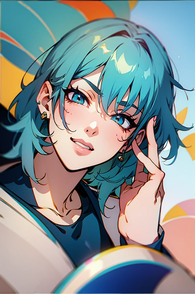 masterpiece, Highest quality, High resolution, Dragon Ball, Bull Pony, Aqua Hair,short hair、 Black Bunny Girl、Blue tights、Black rabbit earrings、Please show me your whole body from head to toe、Pig walking
