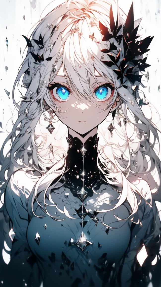 (masterpiece),((Highly detailed long silver hair)),((expressive blue eyes)),(Highly detailed see through white dress),deep cleavage,happy expression,extremely beautiful mature woman, milf,pale white skin,silver jewelry,best quality,cel shading,8K HD,highly detaild face, highly detaild eyes,flat color,(fullbody angle),(standing),high contrast,contrapposto,white background