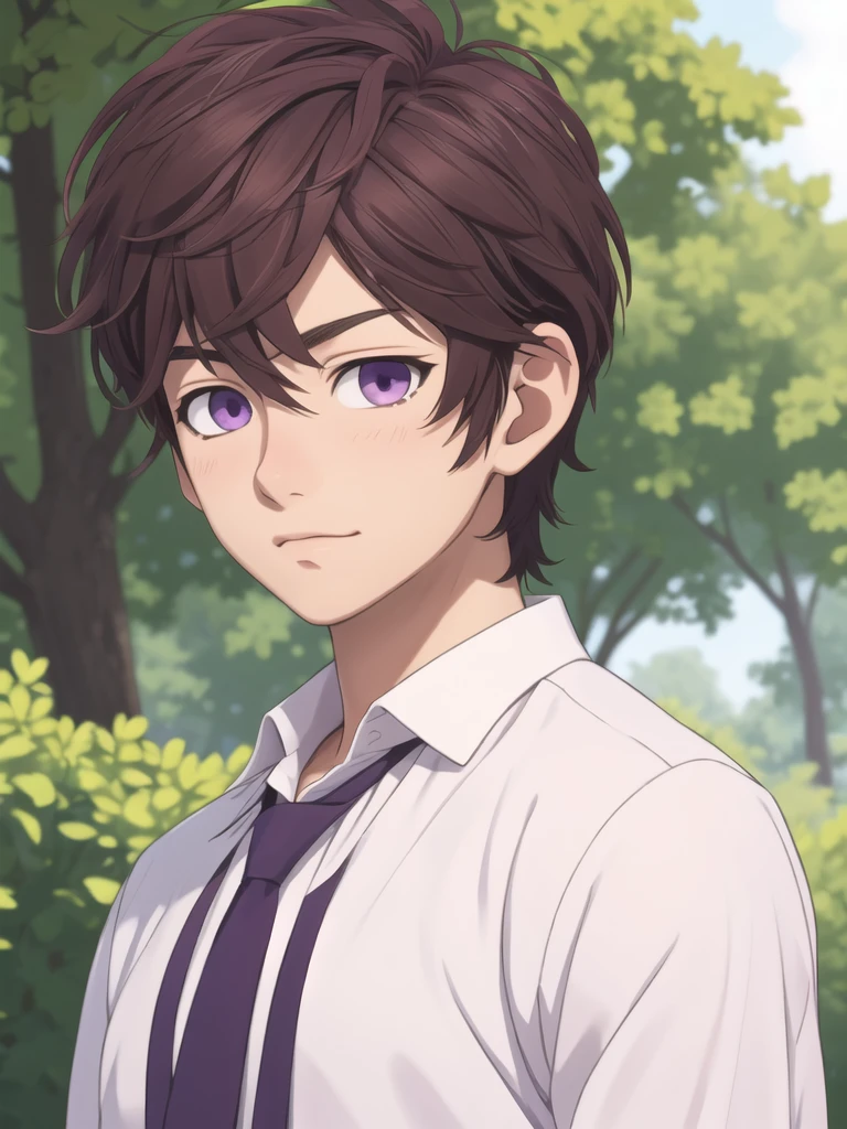 masterpiece, best quality, high quality, 1boy, solo, male focus, looking at viewer, upper body, yuu_setoguchi, purple eyes, brown hair, ,