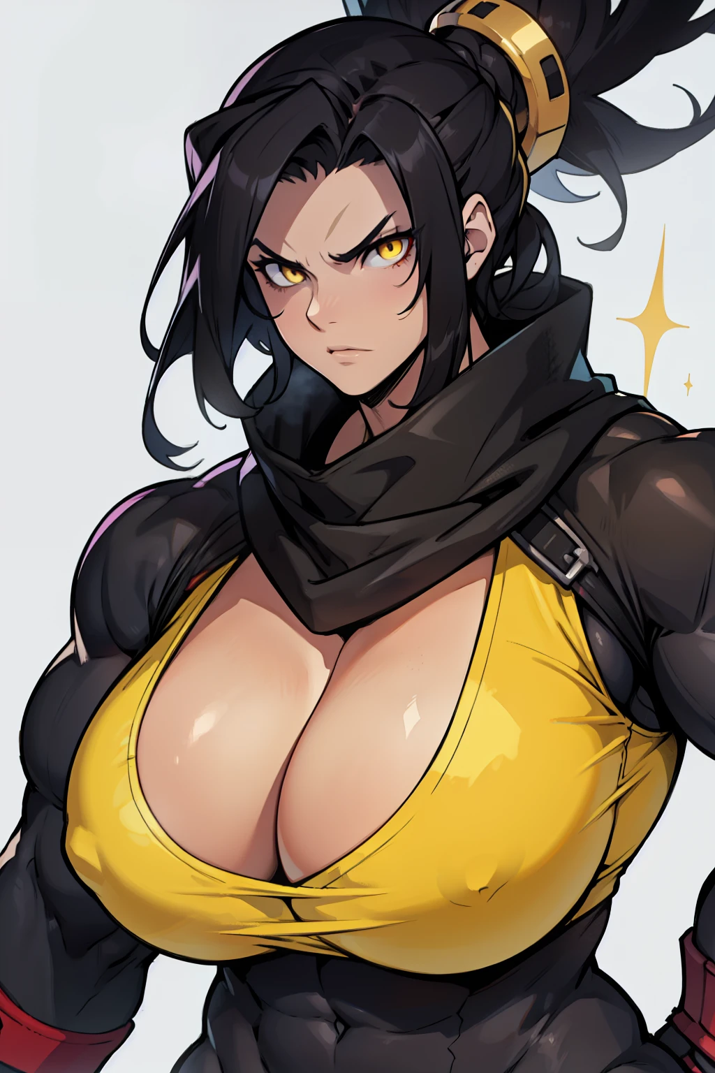 evil thick thick thick thick thick massive breasts huge muscles dark energy black hair yellow eyes pale skin