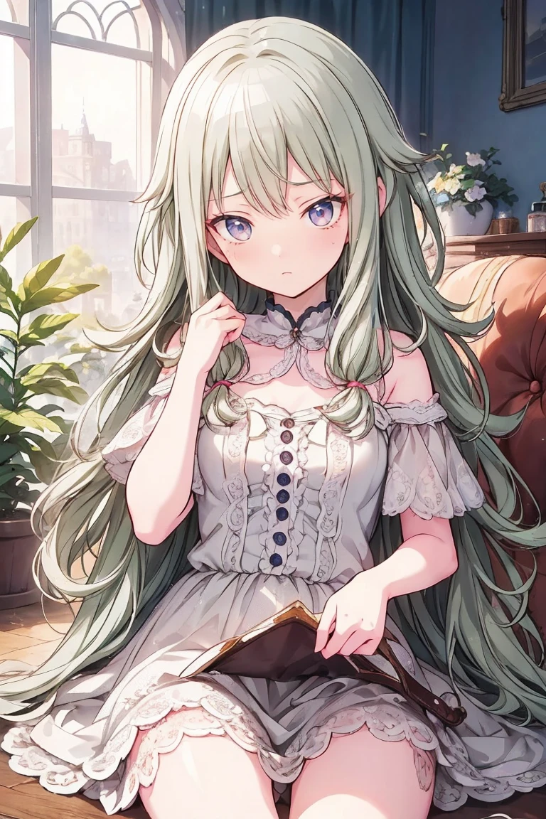masterpiece、Best image quality、Look this way、Fluffy hair、Delicate eyes、Adorable, 最high quality、Mature Girl、 masterpiece, Most detailed, high quality、Shiny Hair、Very fine and beautiful bright eyes、nose blush、Very detailed, clear and beautiful face, Awards, (((Anatomically correct))、Cowboy Shot、Sitting