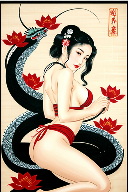 Geisha Sexy Sensual Beautiful Japanese Flowers Water Japanese Dragon Japanese Painting Drawing