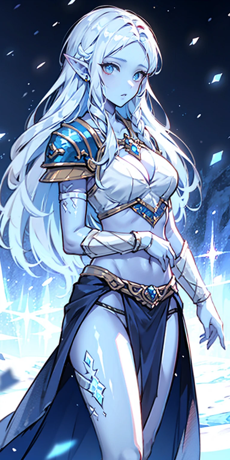 Blue skin, Frozen, Princess Zelda , rare, ice maiden, shiva loincloth armor, beautiful women, long icy hair, icy eyes, blue skin, winter village