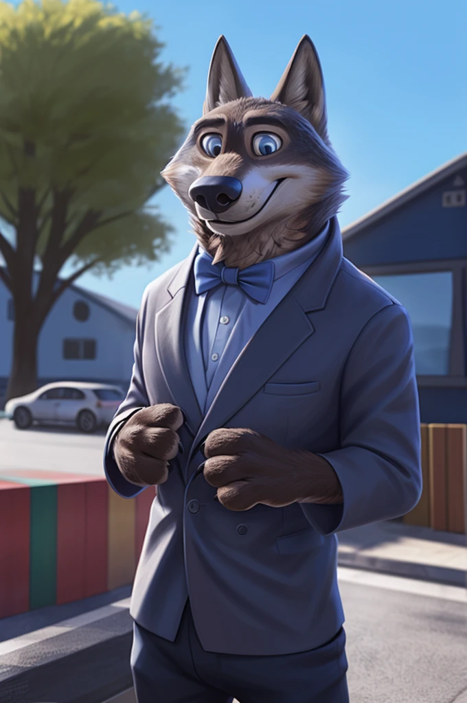 Larry (Zootopia), wolf, Gray Fur, (brown body:1.3), beautiful blue eyes, Zootopia, dressed,blazer,pink blue shirt,trousers,white bowtie, canine,wolf, detailed fur, male, second, paw pads, finger claws,wears a bow tie, Games,At the viewer, 5 fingers, paws, 4 toes,
BREAK from nextel, for dating, by xenoforge, (difficult, high detail,digital photography, soft focus, RAW, close to the camera, smile, positive, Good, mood, Houses, looks at the viewer, очень close to the camera, Photorealism, realistic, photorealistic,digital style, Subsurface scattering,очень close to the camera
шедевр, Best quality, ultra realistic, 8 thousand.)
