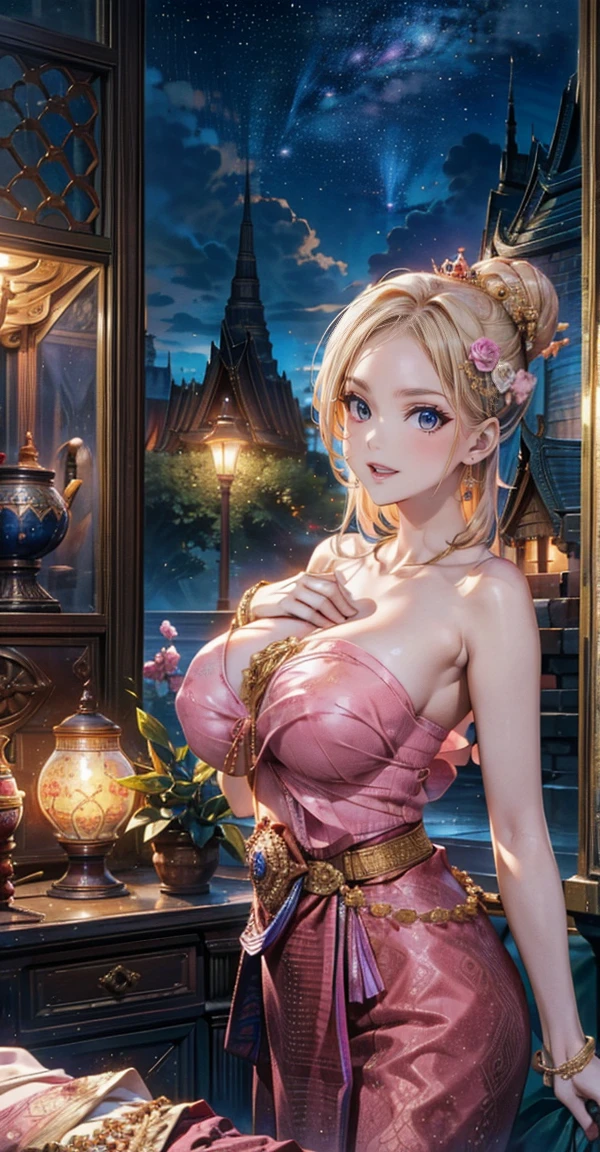 Group of 5 princesses,(5 young women,many young women), (in the bedroom), Various hair styles, harem, Wearing a strapless Thai dress.., at night, detailed face, chestใหญ่, short skirt, mule, Sleeveless , Show your armpits, at night, starry at night, (((2 young women))),chestใหญ่,โชว์chest,The crevice is clear.,((big tits)), (((chestที่มองเห็นได้, โชว์chestของคุณ, เปิดchest,Show your nipples))),(((chest,bare breast:1.37))), I see bulging nipples,(((large areolae:1.4,pink,))),(ชุดแตกแยกShow your nipples:1.4)