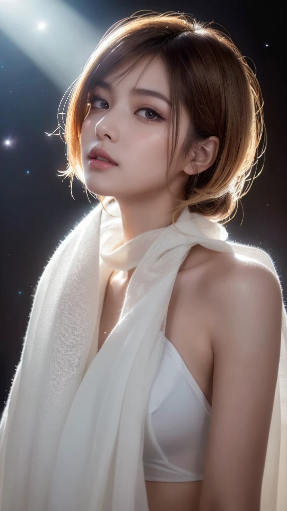 (In 8K, Highest quality, Tabletop, Ultra-high resolution, Beautiful and beautiful, High quality face:1.5), (Lots of details), (Android in the form of a girl:1.3),(Realistic:1.4) (View diagonally:1.6), (Very white skin, Clear skin, Glowing Skin:1.4), Pin Spot Light, (The eyes are connected to the universe through high-performance lens eyes.　Long eyelashes:1.5), Shiny, wig hair, Duck mouth, de luz, cute, refresh, ((Wrapped in pure white light　Wear the light　transparent)), (Japanese), Digital Art, Lighting by world-class AI creators, dream-like, Interior of the planet, Different space, Light and deep texture