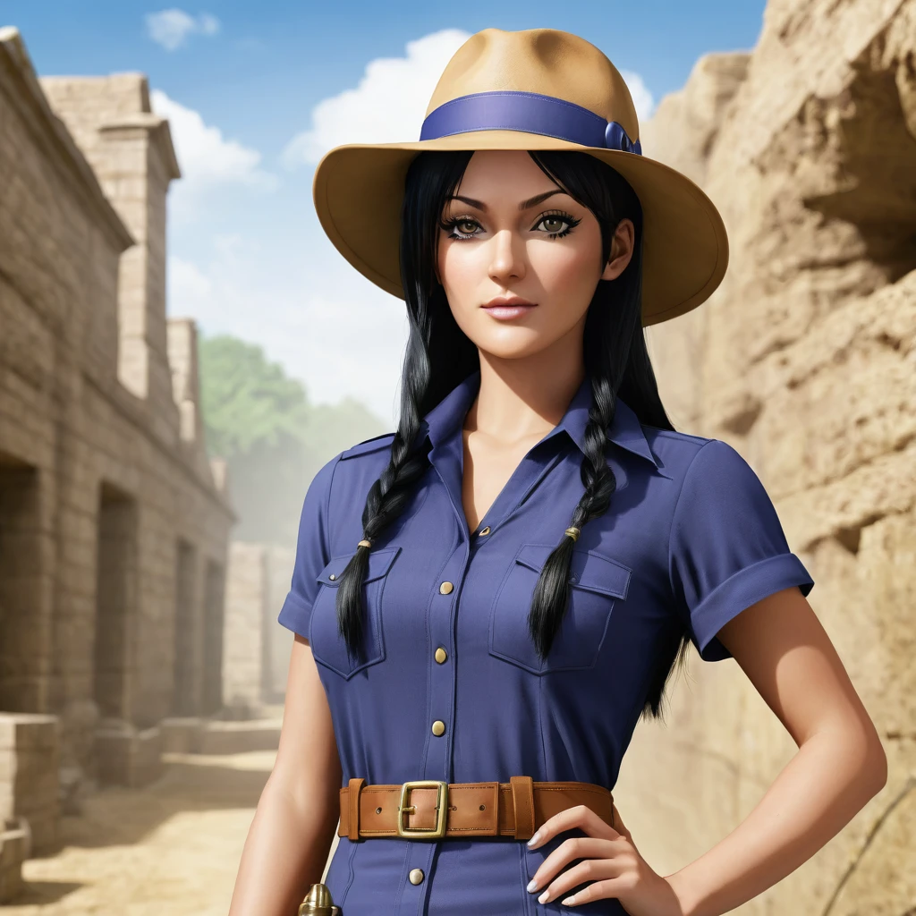 create a realistic image of the character nico robin as an archaeologist in the 1920s
