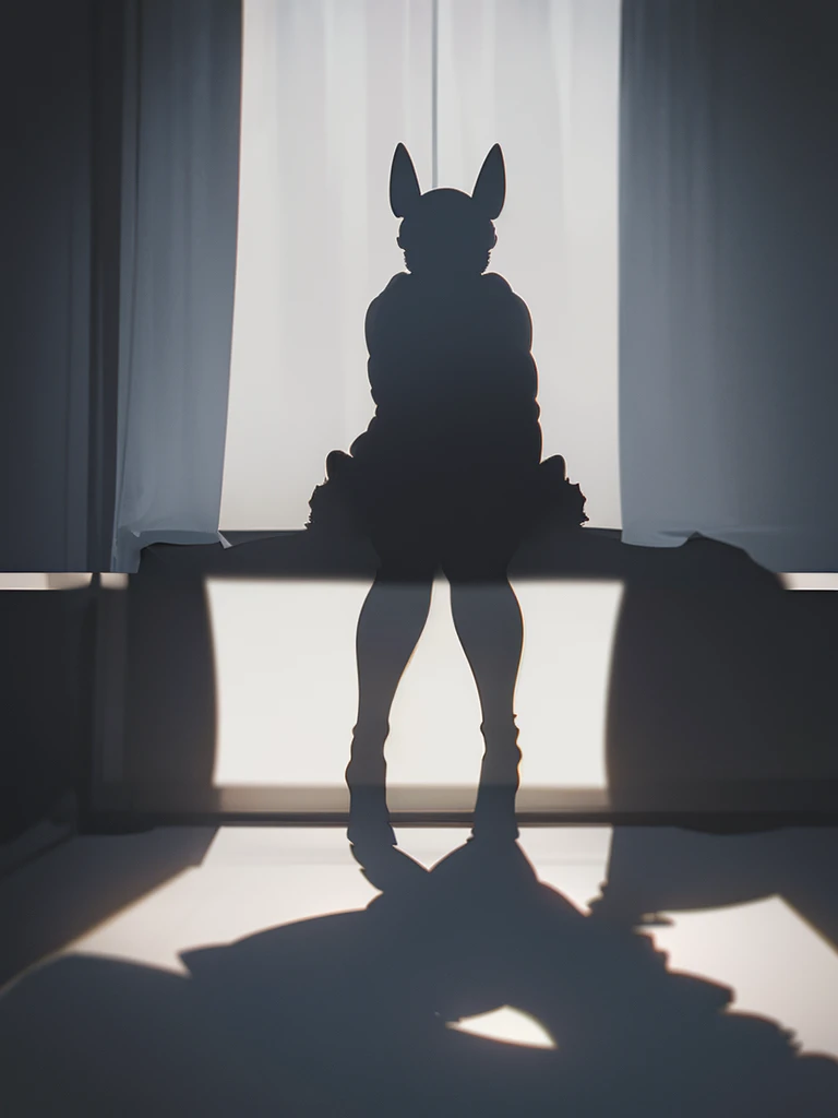In a house , rabbit ear couple silhouette , (Shadows seen through the curtains:1.3) , nudity , erotica , A silhouette that clearly shows your body lines , doggy style