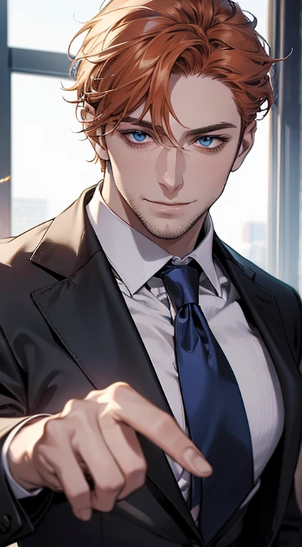 (best quality,4k,8k,highres,masterpiece:1.2),ultra-detailed,(realistic,photorealistic,photo-realistic:1.37),1 man,31 years old,mature man,very handsome,without expression,smile,short grey b
Orange hair,blue eyes,penetrating gaze,perfect face without errors,imposing posture,businessman,office background,cinematic lighting,hdr image