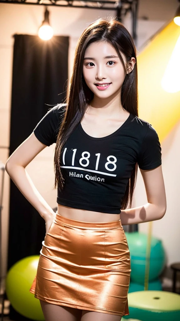(Highest quality:1.5), (Real:1.4), (Ultra high definition:1.4), (No correction:1.4), (Skinny 18 year old girl), (Plain background), (1 Japanese very thin girl with flat chest in eighteen years old), (very thin body), skinny face, (Beautiful skin), (T-Shirts), (flare skirt), (girl is wearing T-shirt and flare skirt), (very thin girl is standing front plain back ground), (18yo very thin girl is standing front plain back ground in studio), (front view of a flat chest girl), Photo studio, (Upper Body), (smile), (Turn your body forward), (Flat Chest), (flat chest), (Very thin), (very thin)