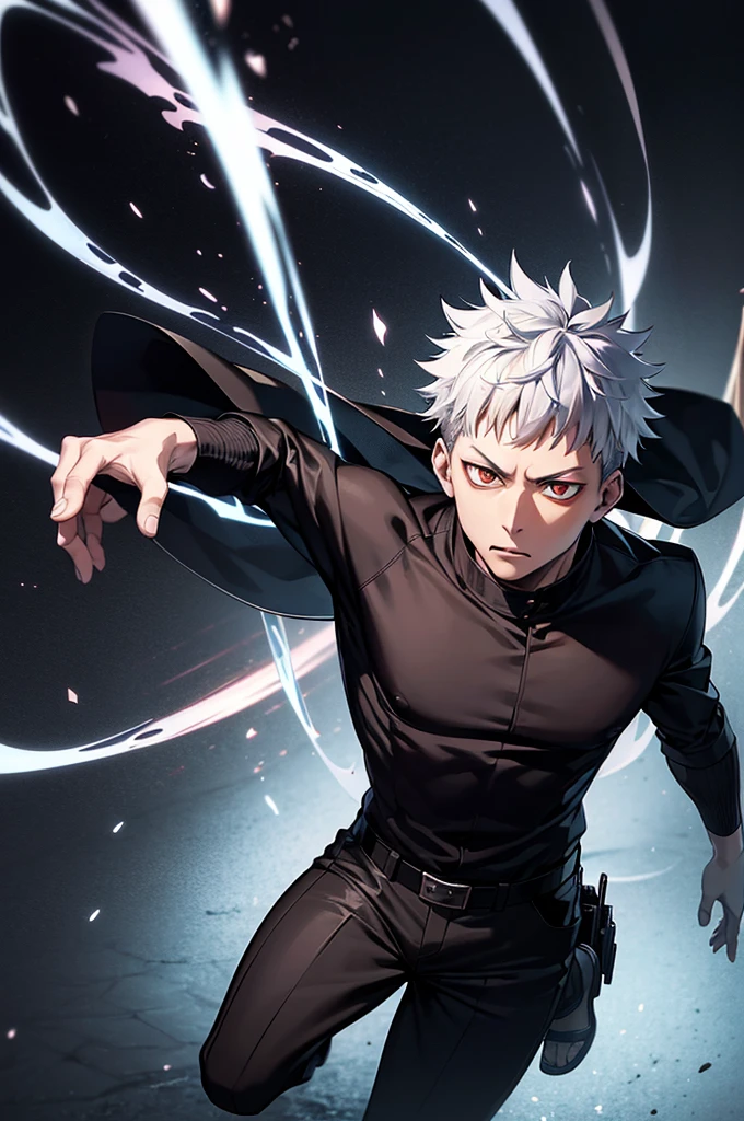 one japanese man, silver hair, orange eyes, high res, masterpiece, ultrasharp, jujustu kaisan style, jujutsu kaisen background, with a dragon