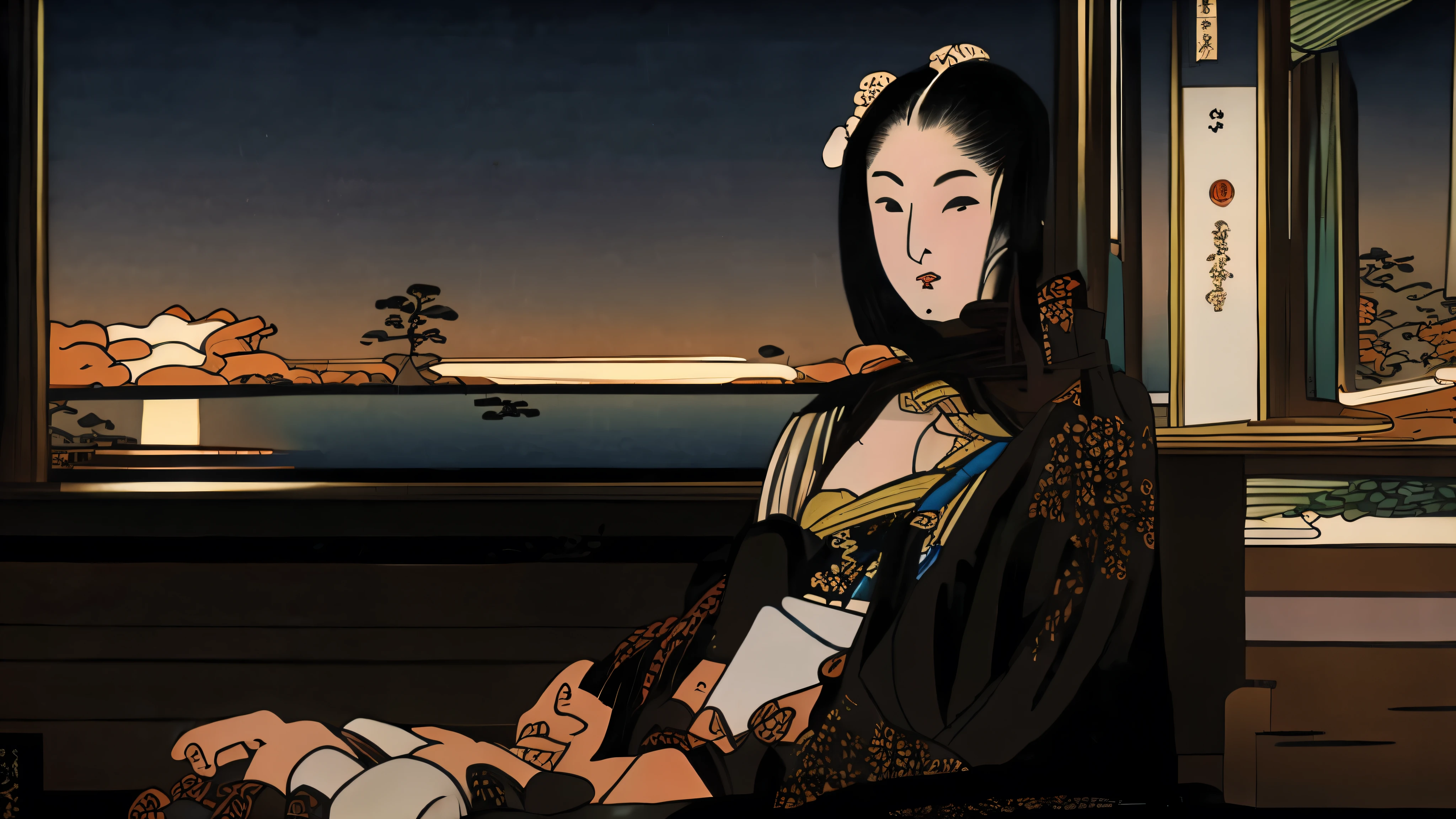 masterpiece, best quality, ukiyo-e:1.2, in hokusai style, a beautiful 20s russian model, ultra detailed face