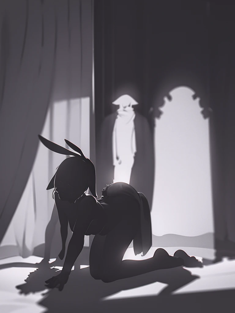 In a house , rabbit ear couple silhouette , (Shadows seen through the curtains:1.3) , nudity , erotica , Kama Sutra , porn , A silhouette that clearly shows your body lines , doggy style