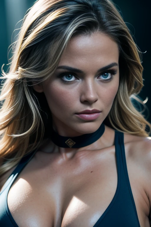 face actress Dina Meyer 20 years old, detailed face, detailed blue eyes, detailed lips, dark blonde wavy hair, big tits, muscle body, vivid color, photorealistic, high quality, 8k, intricate detail