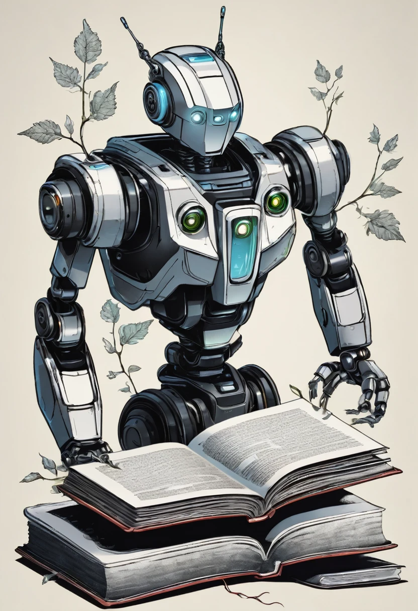 a robot leafing through a book and teaching a