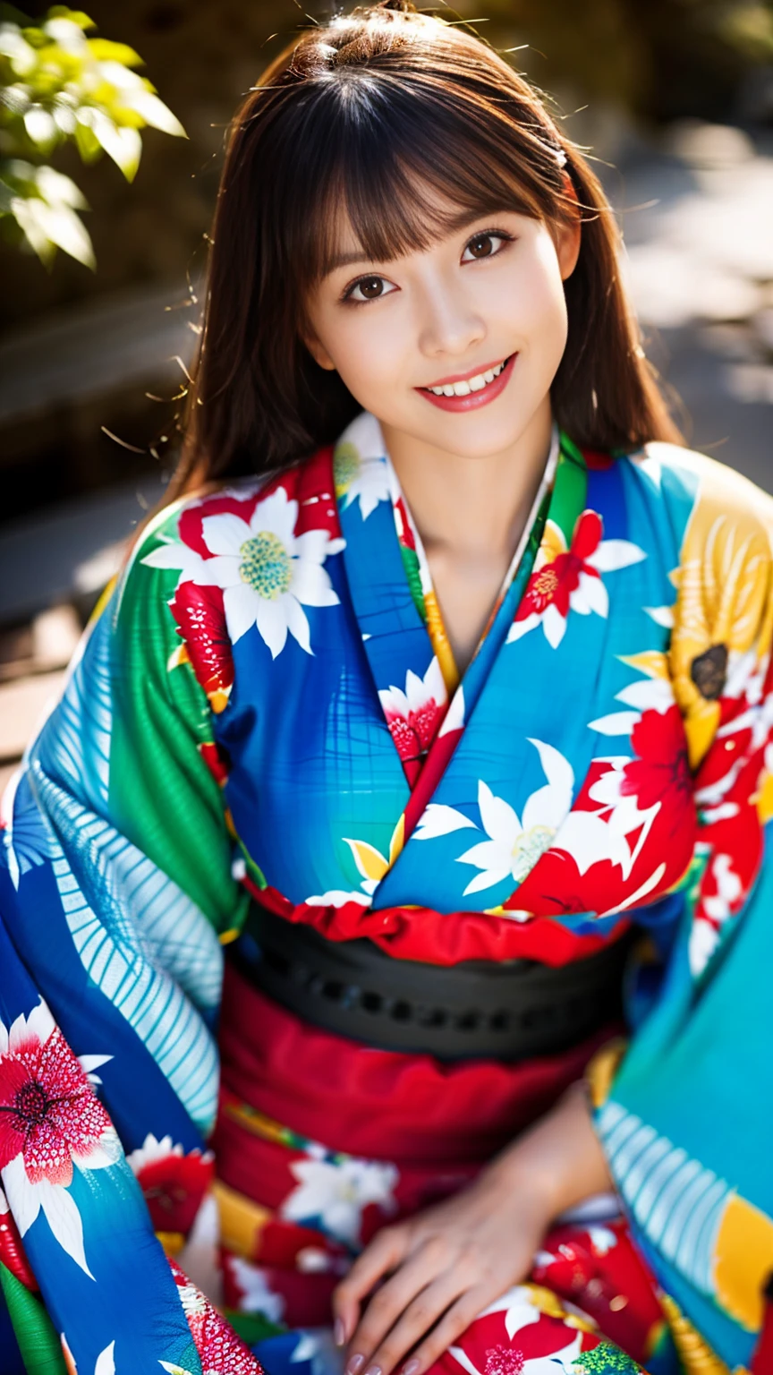 (Surreal), (High resolution), (8K), (Very detailed), (Best illustrations), (Beautifully detailed and sparkling eyes), (Highest quality), (Very detailedな), (masterpiece), (wallpaper), (Detailed face), (Beautiful smile)、(Beautiful expression)、alone、Sexy pose、(((Big Breasts)))、Sculpture model、Sexy looks that seduce men、Looking into the camera、(((Black Hair)))、((Glamorous Body))、(((Kyoto、kimono)))