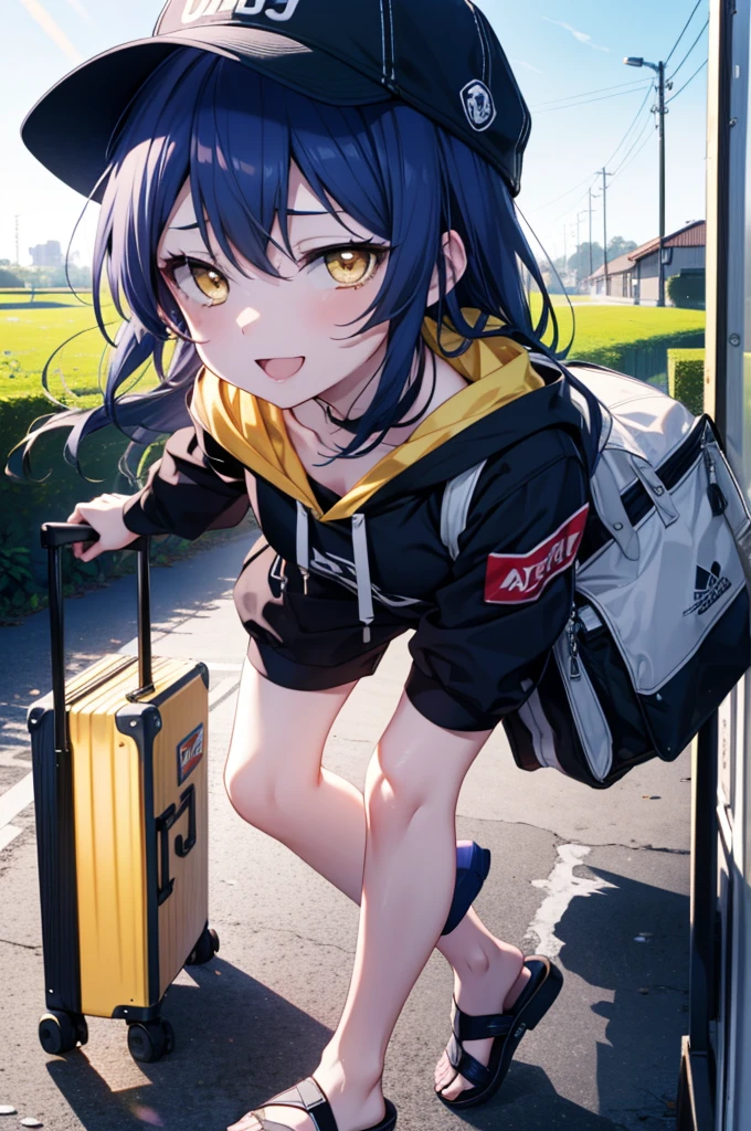 (masterpiece), best quality, expressive eyes, perfect face, sneakers, one sock, one black stocking, gray skirt, one fingerless glove, audio player on belt, unbuttoned jacket, green pendant, black T-shirt, orange hairpin, short blue hair, BelleZZZ, 1girl, solo