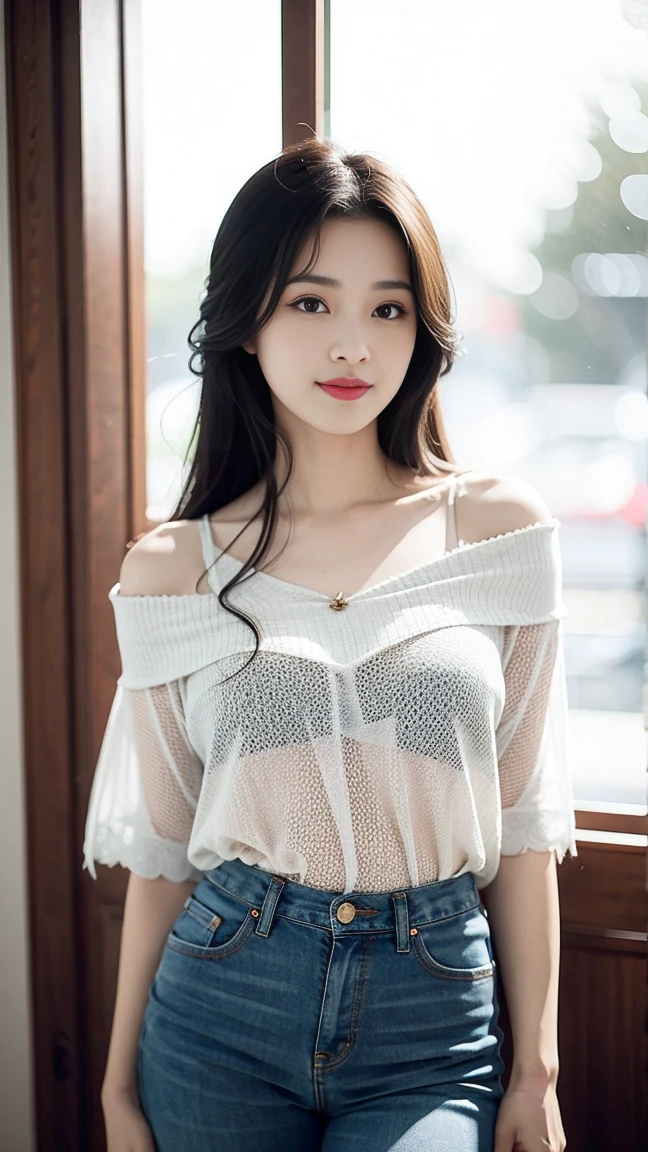 best quality, masterpiece, beautiful and aesthetic, 16K, (HDR:1.4), high contrast, bokeh:1.2, lens flare, (vibrant color:1.4), (muted colors, dim colors, soothing tones:0), cinematic lighting, ambient lighting, sidelighting, Exquisite details and textures, cinematic shot, Warm tone, (Bright and intense:1.2), wide shot, by playai, ultra realistic illustration, siena natural ratio, anime style, a picture from a high angle, a view from above, long Straight black hair with blunt bangs, (a charming smile:1), Gray bracelet, a oversized off-shoulder pink an oversized T-shirt, jeans, playing Gibson bass guitar, a sexy instagram Hot Swiss model, with a tattoo, oversized clevage,  Broken Glass effect, no background, stunning, something that even doesn't exist, mythical being, energy, molecular, textures, iridescent and luminescent scales, breathtaking beauty, pure perfection, divine presence, unforgettable, impressive, breathtaking beauty, Volumetric light, auras, rays, vivid colors reflects.
