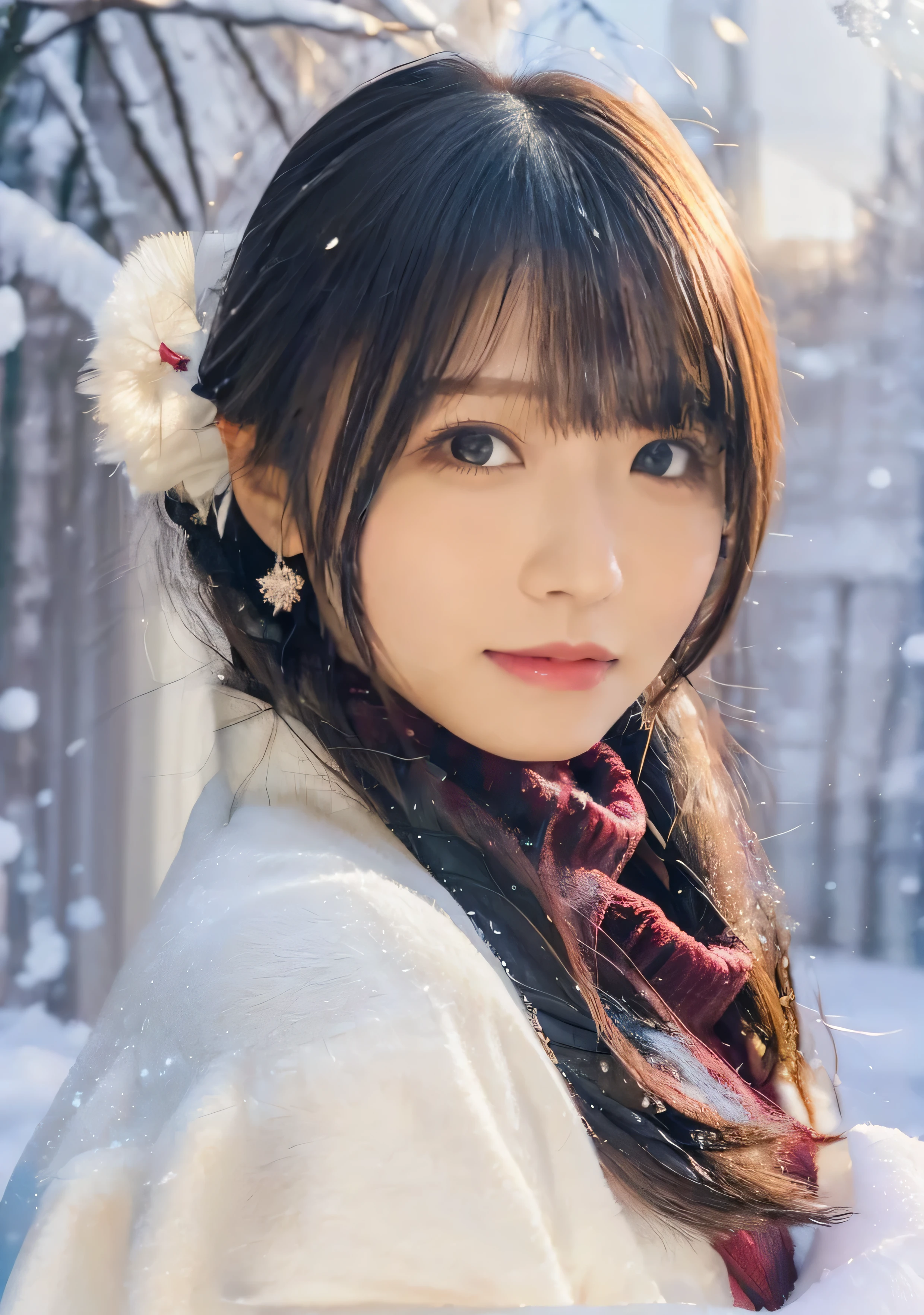 blue eyes、Holding a kitten、Photo from the waist up、Night city illumination shot、Cowgirl Shot、Fur coat、Luxurious grey mink fur coat、Wear fine leather boots、Luxury Bags、Inner turtleneck、Silver necklace and small silver earrings Millionaire style:1.4))、Full body photo、smile、 Caustics、Highly detailed photos、Very beautiful woman 、Ample breasts、No makeup、(8K、RAW Photos、Highest quality、masterpiece:1.2)、(Realistic、Realistic)、1 Girl、((Medium Short Hair、Midwinter、Cold region Snow falling、The wind is blowing、Fluttering Hair、Blur the background、Colorful illuminations、Looking into the camera:1.4))、