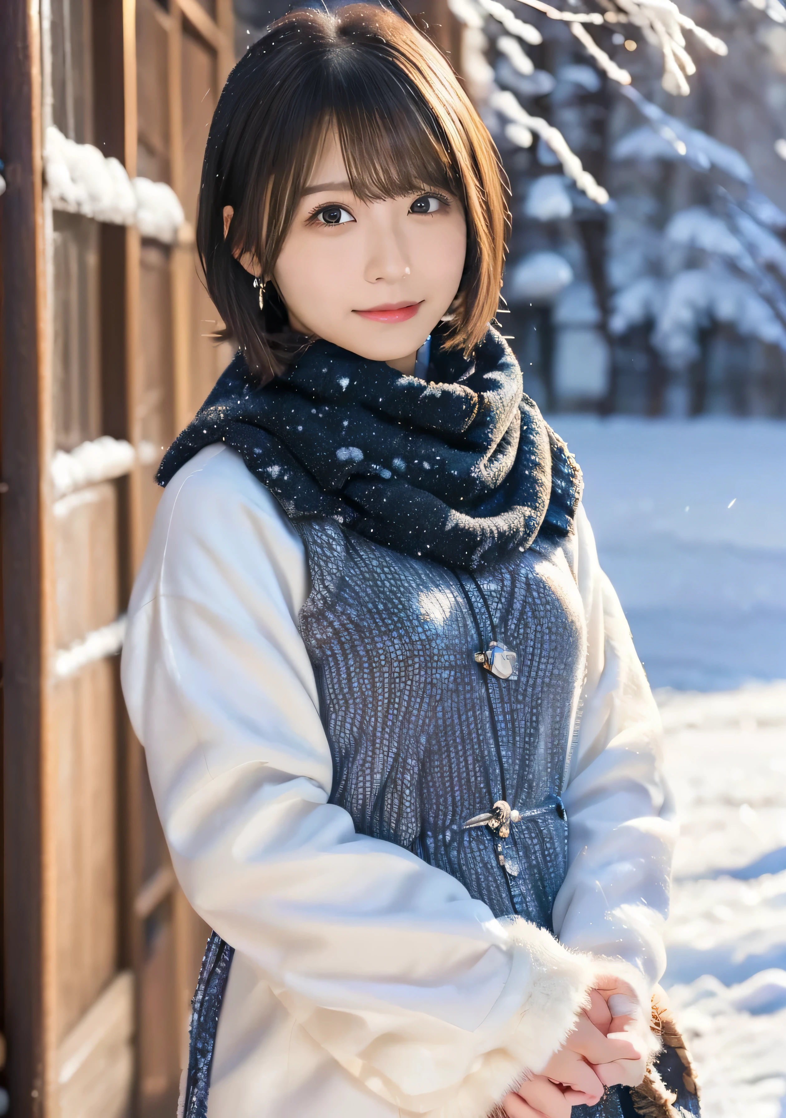 blue eyes、Holding a kitten、Photo from the waist up、Night city illumination shot、Cowgirl Shot、Fur coat、Luxurious grey mink fur coat、Wear fine leather boots、Luxury Bags、Inner turtleneck、Silver necklace and small silver earrings Millionaire style:1.4))、Full body photo、smile、 Caustics、Highly detailed photos、Very beautiful woman 、Ample breasts、No makeup、(8K、RAW Photos、Highest quality、masterpiece:1.2)、(Realistic、Realistic)、1 Girl、((Medium Short Hair、Midwinter、Cold region Snow falling、The wind is blowing、Fluttering Hair、Blur the background、Colorful illuminations、Looking into the camera:1.4))、