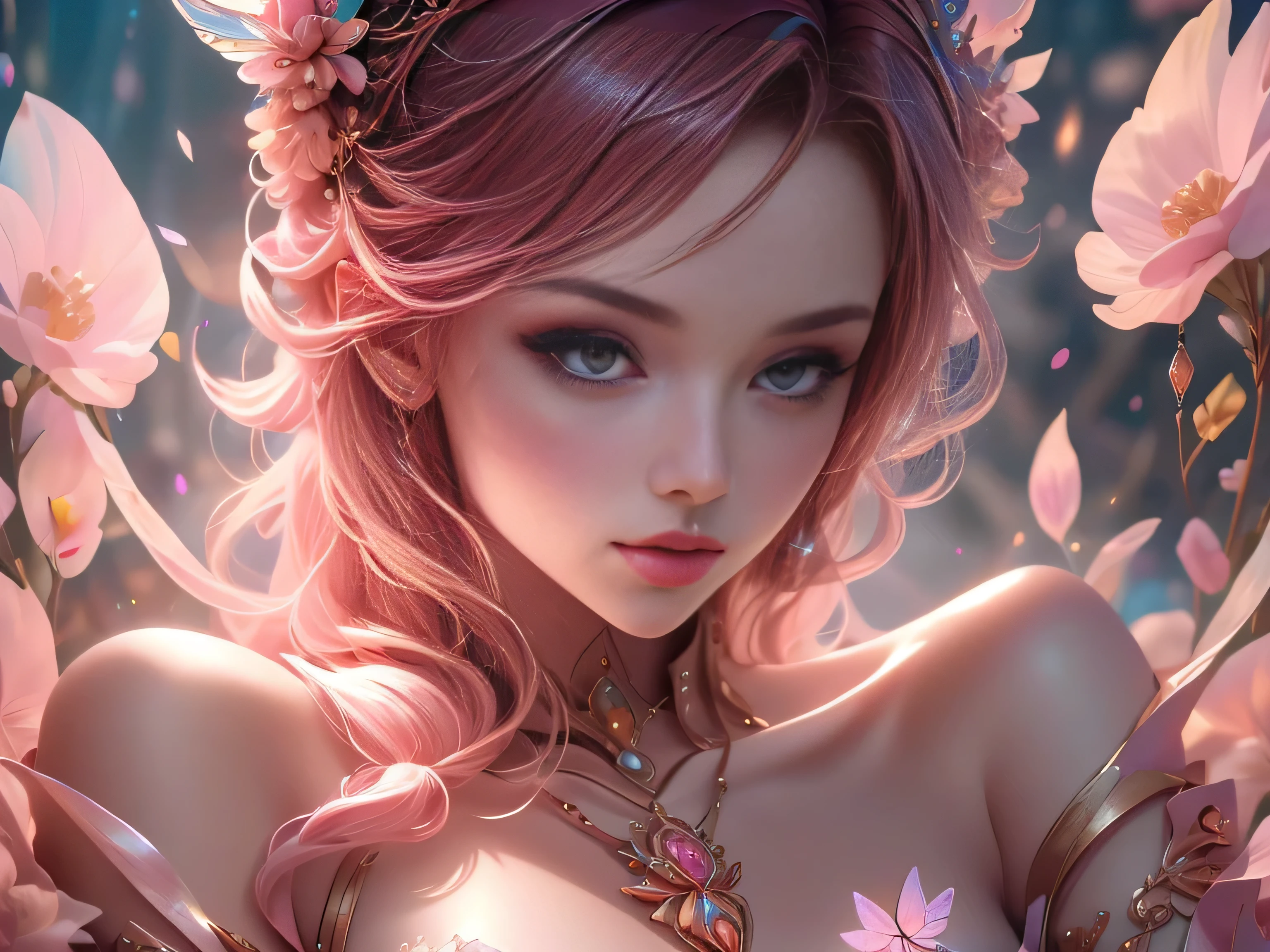 (Best Quality, 8K, Masterpiece, HDR, Soft Lighting, Picture Perfect, Realistic, Vivid), Cat Girl (1.0), Cat Girl with Red Hair and brown eyes and Sexy Revealing Clothes, Pink Bodysuit with Glitter Texture, Beautiful Anime Fantasy, Very beautiful and cute cat girl, large pink butterflies fly around, background blur, anime fantasy, work in Gouves style, realistic: 1.37, top view, red cat girl lies in blue flowers, large pink butterflies fly around, horizontal view, (Ultra High Quality Fantasy Art), Masterpiece, Female Model, Ultra High Quality Female Character Designs, Detailed 8k Anime Art, Realistic Anime Art, Highest Quality Wallpapers, Intricate Ultra High Quality Accurate Female Character Faces, High Quality Designs and Accurate Physics (Fantasy - Ultra High Quality) quality) quality)) art), dark fantasy style), masterpieces, super high-quality characters, anime resolution - 8K, realistic anime art, wallpaper with the highest quality illustrations, ultra-high detail of faces, high-quality design and accurate physics), color, depth of field, shadows, ray tracing, high quality workmanship. -high quality and 8K resolution, (Accurate simulation of the interaction of light and materials)], [High-quality hair detail [More about beautiful and shiny red hair]], (Beautifully detailed hands [perfect fingers [Perfect nails]]], (perfect anatomy (perfect proportions)))) [[Full-length]], [Perfect combination of colors (Accurate imitation of the interaction of light and material)], [art that conveys the meaning of the story](modified)