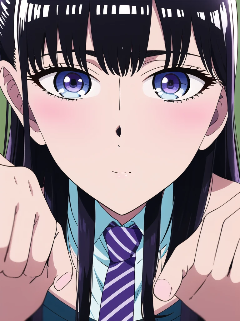 nsfw,simple background,topless,show off nipples,large breasts,akiratachibana, akira tachibana, long hair, bangs, black hair, (purple eyes:1.1),
pleated skirt, necktie, striped, blue skirt, striped necktie,
BREAK looking at viewer,
BREAK (masterpiece:1.2), best quality, high resolution, unity 8k wallpaper, (illustration:0.8), (beautiful detailed eyes:1.6), extremely detailed face, perfect lighting, extremely detailed CG, (perfect hands, perfect anatomy),