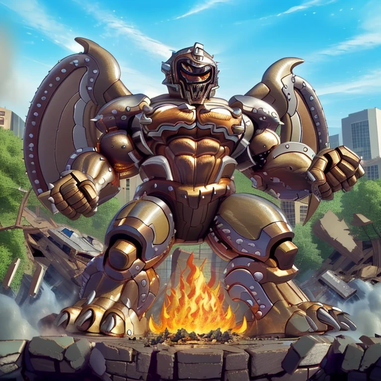 (masterpiece. official art. 8k. best quality. detailed full body. full body.)

(situation 1 : dominating Shiny_Mega_Lucario. terra_macro, macro. GTS)

(situation 2 :smoke and flames rising from the destruction in the city)

(Additional details 1: BlackKnight_fe. Armor. Cape. Helmet.. high-tech bio-mecha armor. real texture material. whole body shines like metal. Wearing cyberpunk mecha. emphasizes the muscles. suit fully made of metal. intricate armor. Robotic suit. suit fully made of metal. cyborg. Powered exoskeleton with the same design as Shiny_Mega_Lucario).

(Additional details 2: Detailed head. Detailed Body. Detailed abs. gigantic muscles. HYPER MUSCLES. Gigachad Muscular. big muscle. pecs. triceps. traps. unusually developed muscular body. body full of huge muscles. showing off muscles. pectorales enormes. Exaggeratedly huge muscles. huge muscles. long legs.).

(Additional details 3: nj5furry, Spread wings. It has wings. black have big wings. The claws are sharp. Sharp teeth.). 
