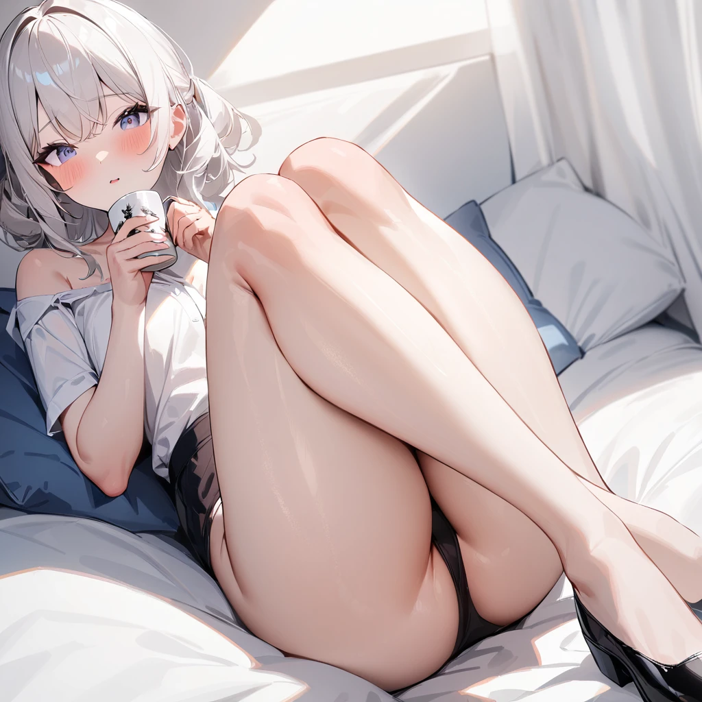 1 girl,Solo,White hair,lovely,masterpiece, best quality, very aesthetic,masterpiece, best quality, very aesthetic, absurdres,Thighs,legs,(Between:1.3)