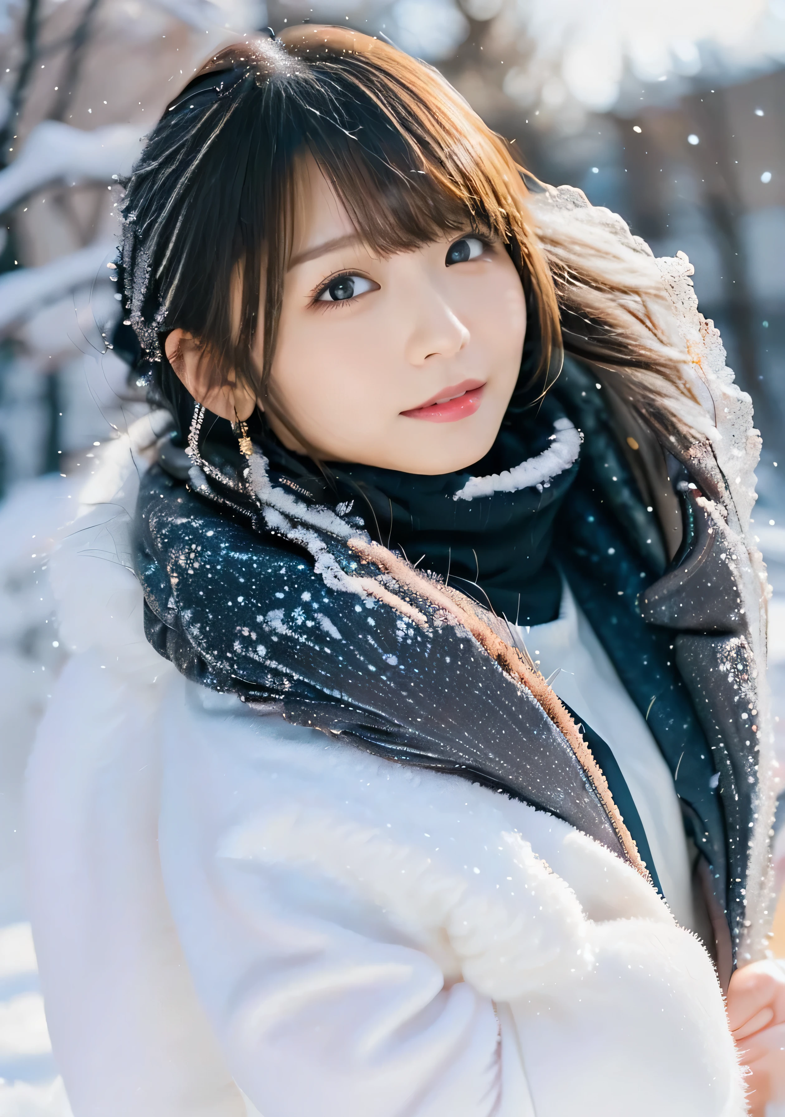 blue eyes、Holding a kitten、Photo from the waist up、Night city illumination shot、Cowgirl Shot、Fur coat、Luxurious grey mink fur coat、Wear fine leather boots、Luxury Bags、Inner turtleneck、Silver necklace and small silver earrings Millionaire style:1.4))、Full body photo、smile、 Caustics、Highly detailed photos、Very beautiful woman 、Ample breasts、No makeup、(8K、RAW Photos、Highest quality、masterpiece:1.2)、(Realistic、Realistic)、1 Girl、((Medium Short Hair、Midwinter、Cold region Snow falling、The wind is blowing、Fluttering Hair、Blur the background、Colorful illuminations、Looking into the camera:1.4))、