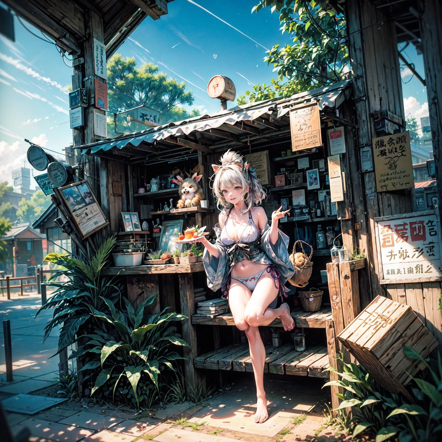 (Summer Festival: 1.3 + Festival: 1.2 + Forest Festival: 0.9), Forest Animals, (Anthropomorphic Raccoons), (Cute Animals),(Everyone Smiles),(Fireworks,Comedy,Food Food),Shaved Ice,(Swimsuit,Yukata),(Dreamland),(Beautiful Sky),(Gentle Wind),(Lots of greenery),(Less people: 0.8),(Direction: "+ Heart Stamp+": 1.3 + Music: 1.1 + Hanamaki: 1.3)