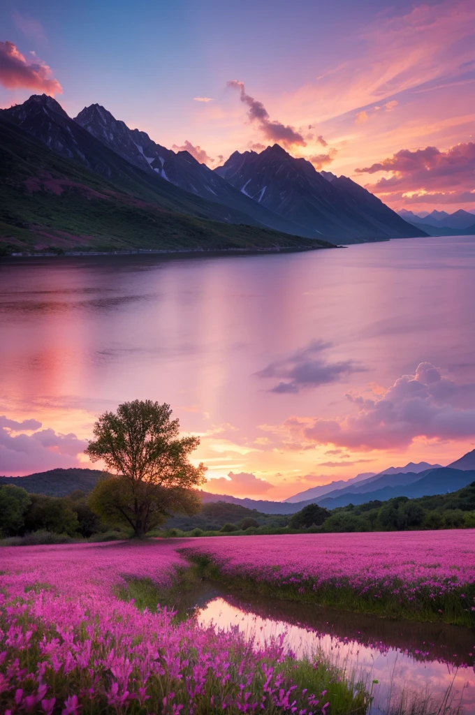 Beautiful landscape, sky, light, pink