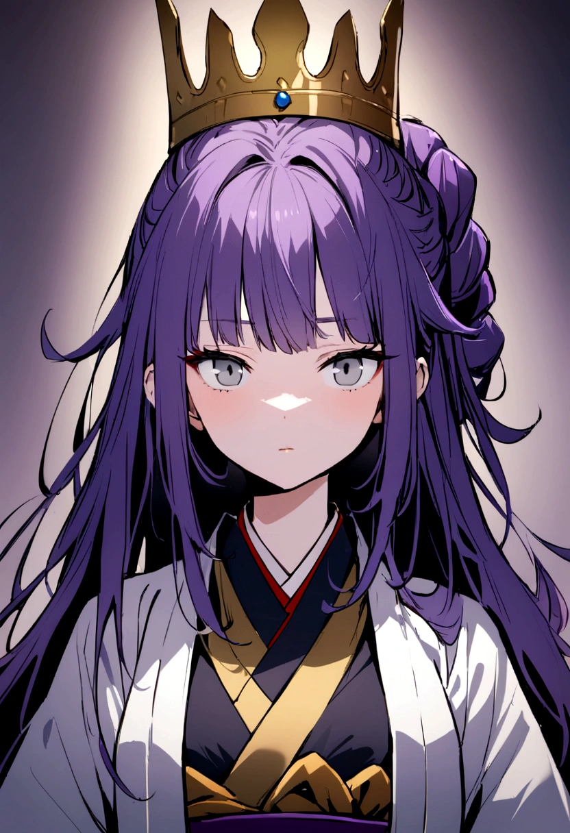 Traditional Japanese clothing, A girl, black and purple hair, First, the king, gray eyes